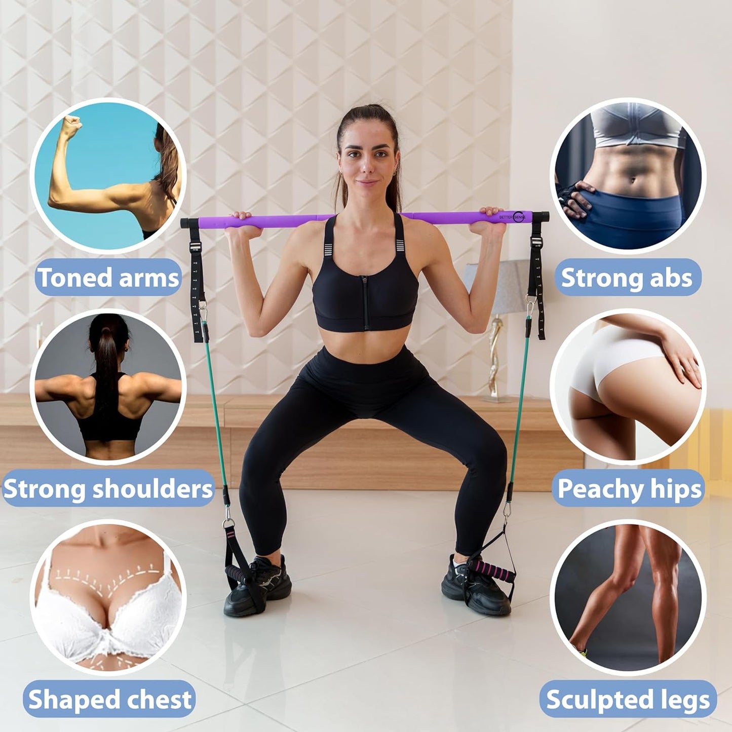 Upgraded Pilates Bar Kit – 39” Adjustable Exercise Equipment for Men, Women with 6X 20, 30, 40 lbs Resistance Bands with Adjustment Buckle – Pilates Equipment for Home Workouts for All Fitness Levels