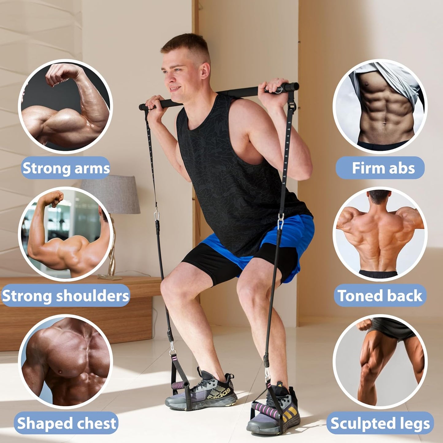 Upgraded Pilates Bar Kit – 39” Adjustable Exercise Equipment for Men, Women with 6X 20, 30, 40 lbs Resistance Bands with Adjustment Buckle – Pilates Equipment for Home Workouts for All Fitness Levels