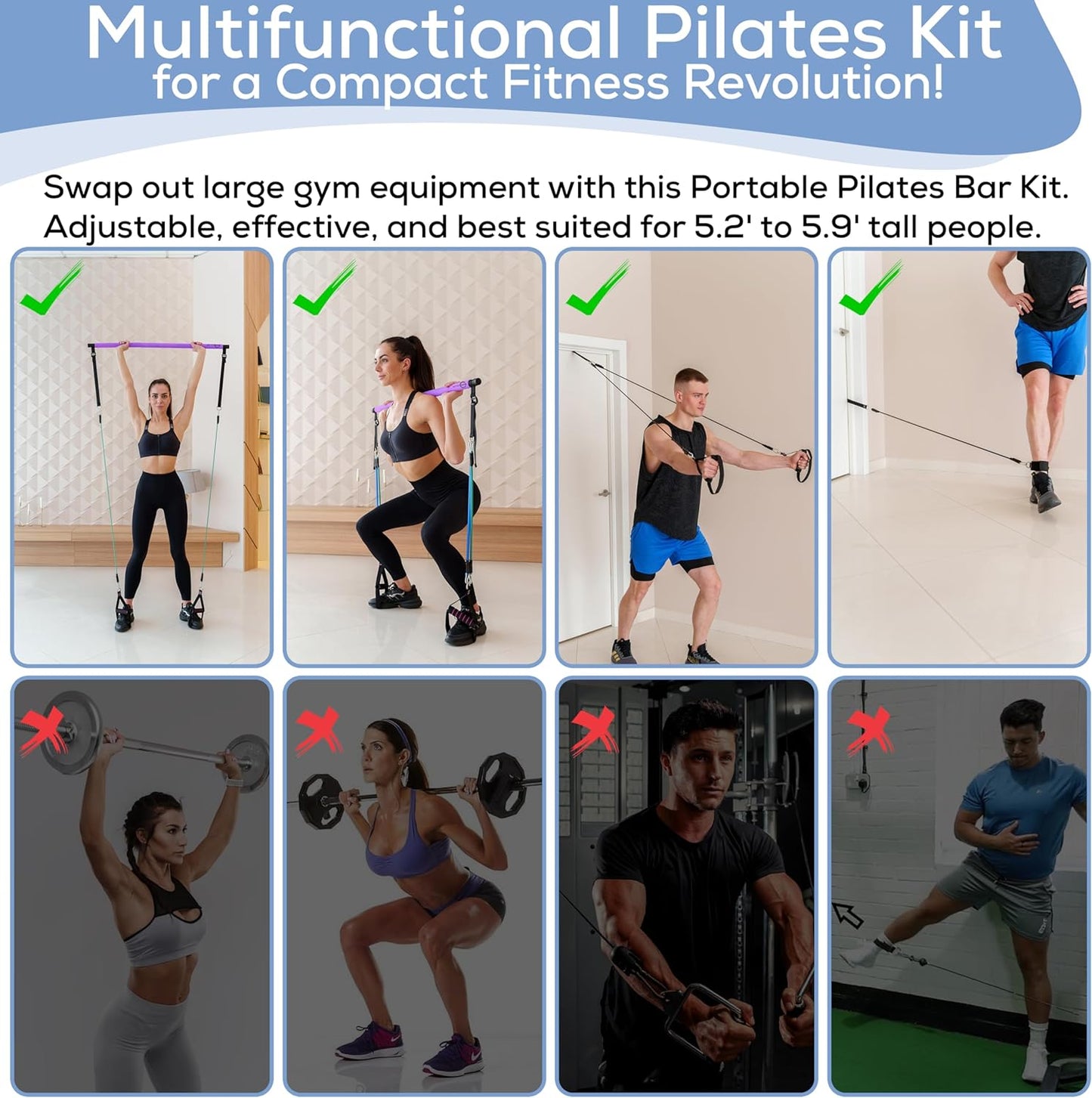 Upgraded Pilates Bar Kit – 39” Adjustable Exercise Equipment for Men, Women with 6X 20, 30, 40 lbs Resistance Bands with Adjustment Buckle – Pilates Equipment for Home Workouts for All Fitness Levels