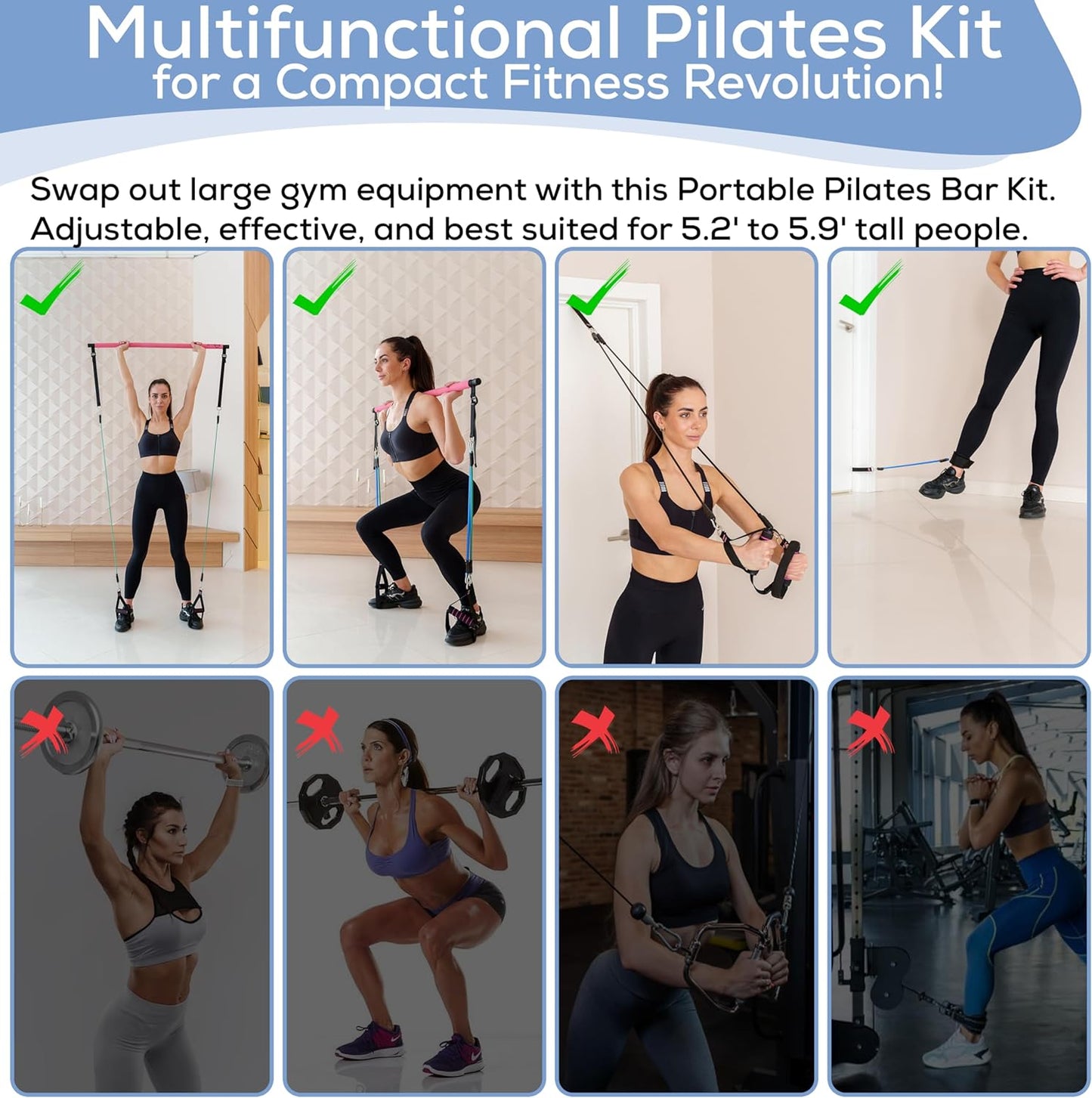 Upgraded Pilates Bar Kit – 39” Adjustable Exercise Equipment for Men, Women with 6X 20, 30, 40 lbs Resistance Bands with Adjustment Buckle – Pilates Equipment for Home Workouts for All Fitness Levels