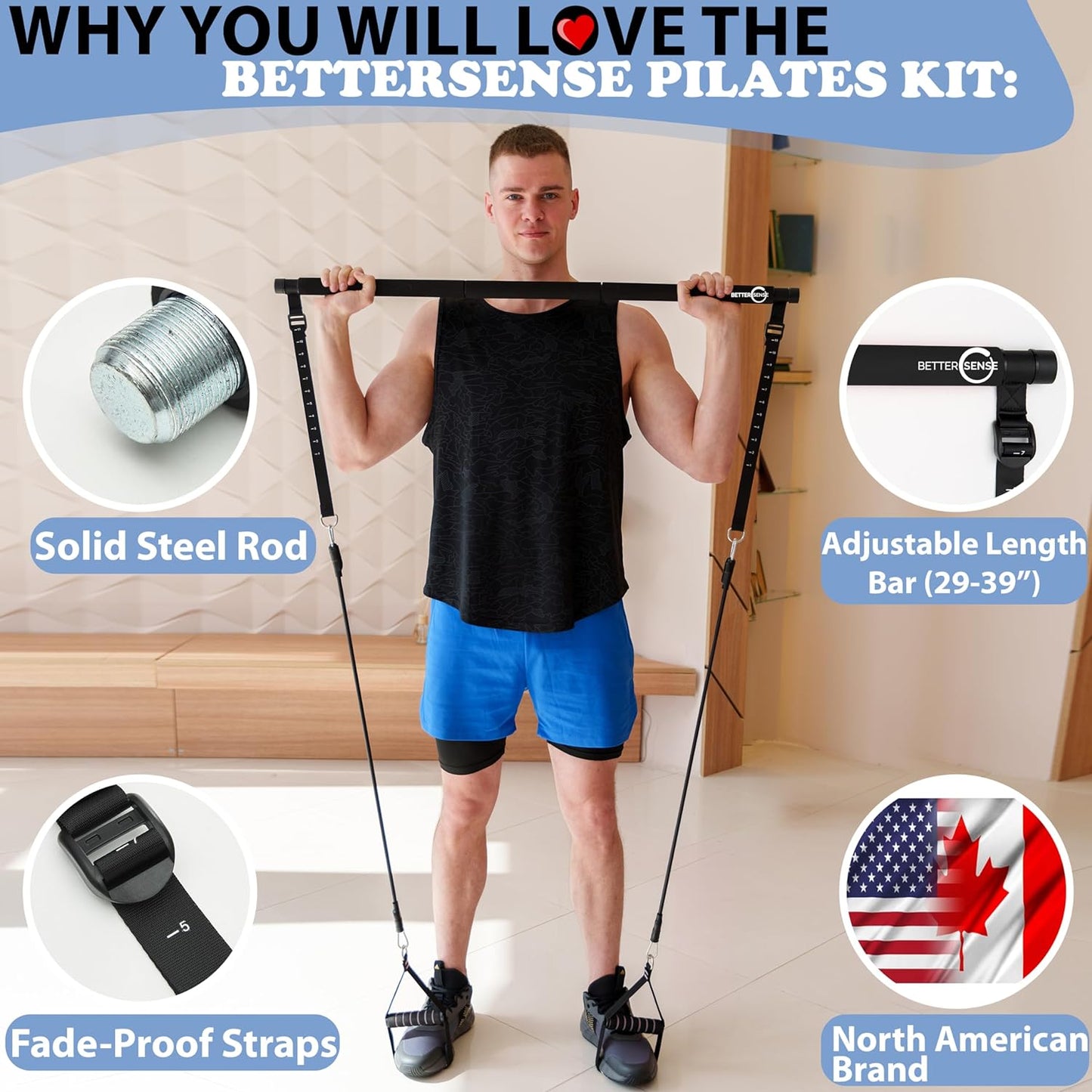 Upgraded Pilates Bar Kit – 39” Adjustable Exercise Equipment for Men, Women with 6X 20, 30, 40 lbs Resistance Bands with Adjustment Buckle – Pilates Equipment for Home Workouts for All Fitness Levels