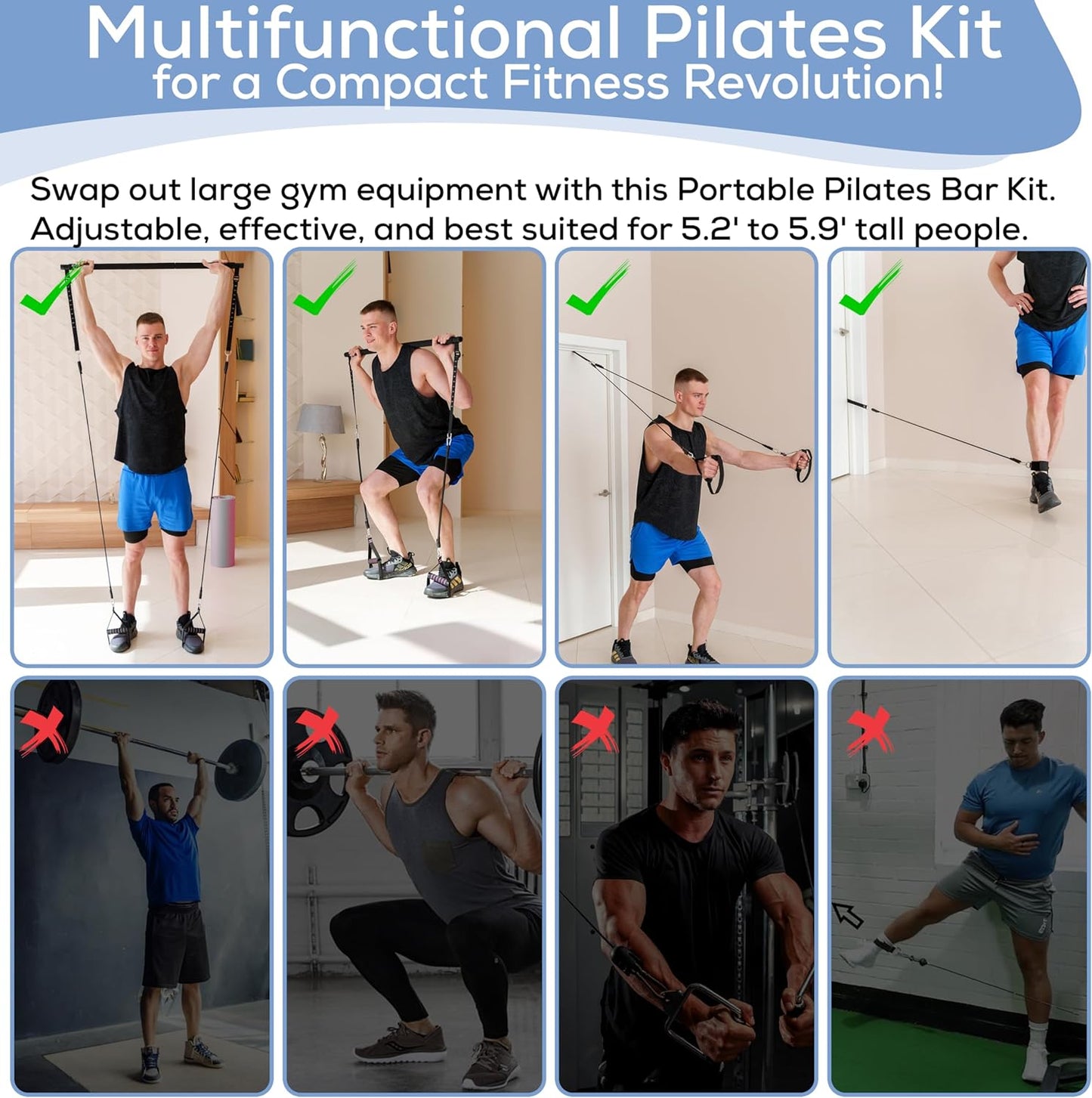 Upgraded Pilates Bar Kit – 39” Adjustable Exercise Equipment for Men, Women with 6X 20, 30, 40 lbs Resistance Bands with Adjustment Buckle – Pilates Equipment for Home Workouts for All Fitness Levels