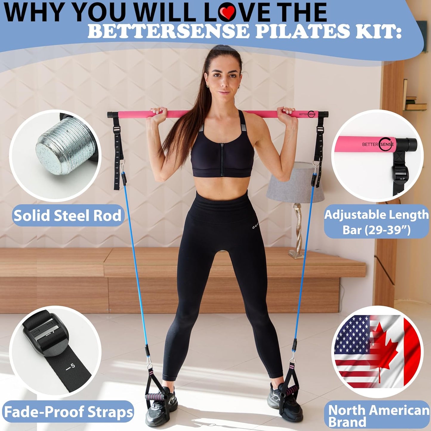 Upgraded Pilates Bar Kit – 39” Adjustable Exercise Equipment for Men, Women with 6X 20, 30, 40 lbs Resistance Bands with Adjustment Buckle – Pilates Equipment for Home Workouts for All Fitness Levels