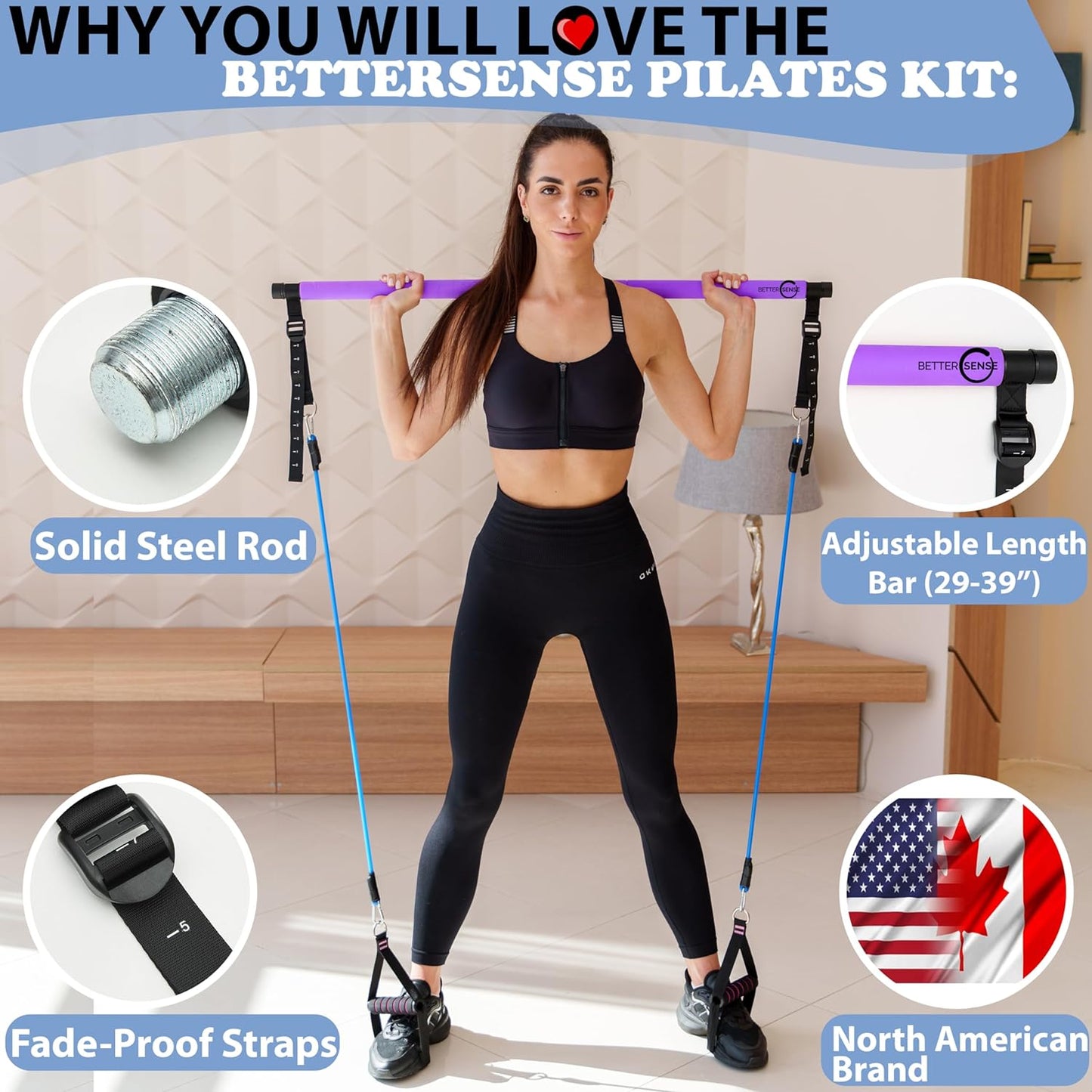 Upgraded Pilates Bar Kit – 39” Adjustable Exercise Equipment for Men, Women with 6X 20, 30, 40 lbs Resistance Bands with Adjustment Buckle – Pilates Equipment for Home Workouts for All Fitness Levels
