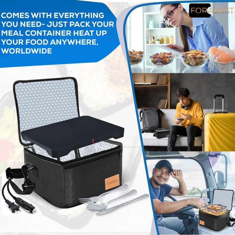 Electric Lunch Box Food Heater - FORABEST 2-in-1 Portable Food Warmer Lunch Box for Car & Home – Leak Proof 2 Compartments Removable 304