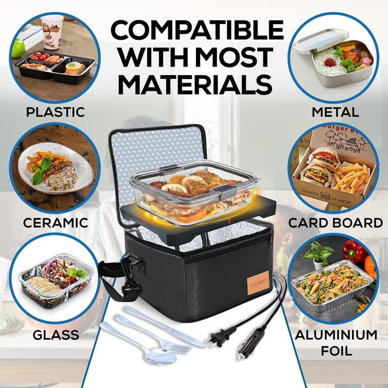 FORABEST Portable Microwave Food Warmer - 12V, 24V, 110V/220V Fast Heating Portable Food Warmer Lunch Box, Personal Portable Oven Electric Lunch Box