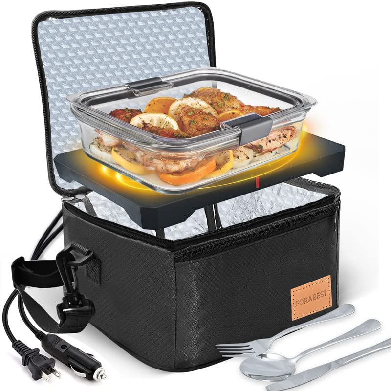 FORABEST Portable Microwave Food Warmer - 12V, 24V, 110V Fast Heating in Car, Truck, Travel, Camping, Work