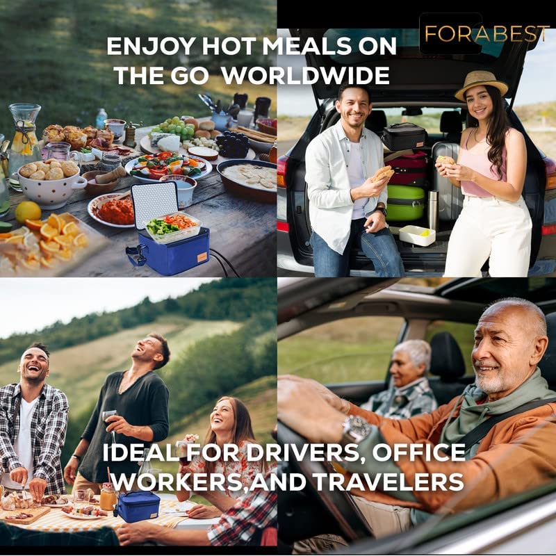 FORABEST Portable Microwave Food Warmer - 12V, 24V, 110V Fast Heating in Car, Truck, Travel, Camping, Work