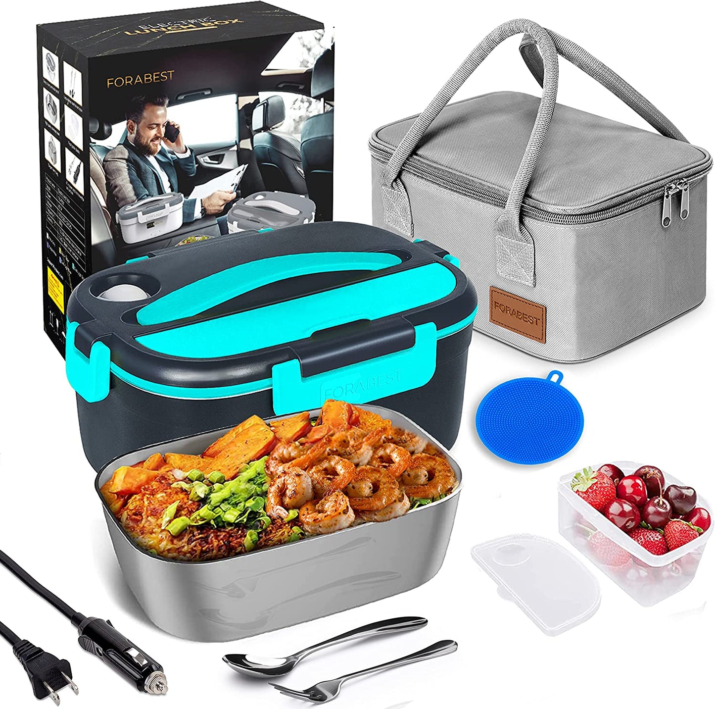 Electric Lunch Box with Fork Spoon Office Car Food Heating Oven